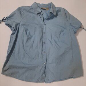 At Last & Co Button Front Blouse Blue Short Sleeve Women’s 18/20W Casual